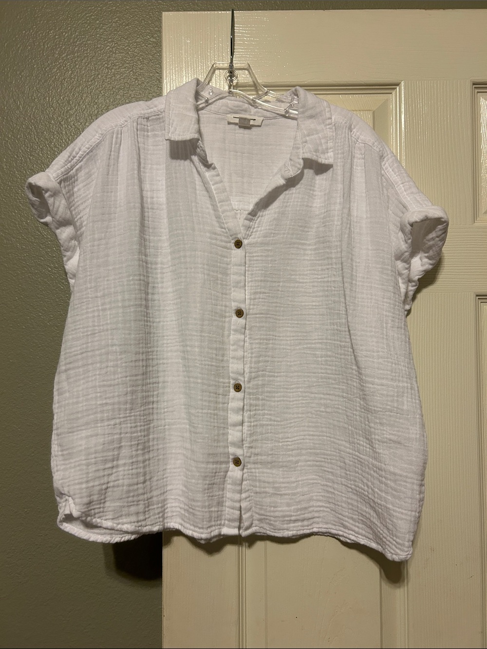 Beach Lunch Lounge White Button-Front Cotton Gauze Top large